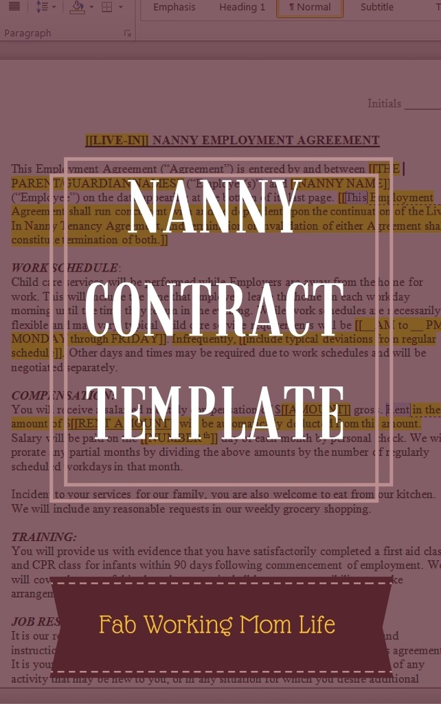 Nanny Contract Template cover