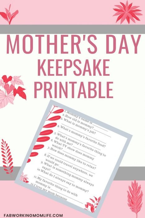 all about mom printable - mother's day keepsake